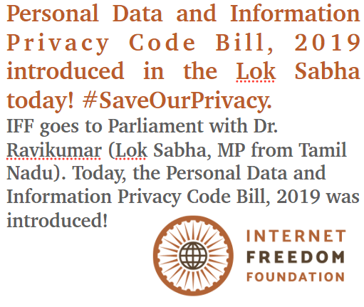 Personal Data and Information Privacy Code Bill, 2019 introduced in the Lok Sabha today! #SaveOurPrivacy