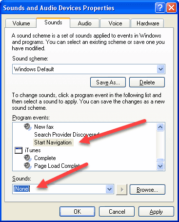 Howto: Disable the clicking sound in Internet Explorer and Windows Explorer