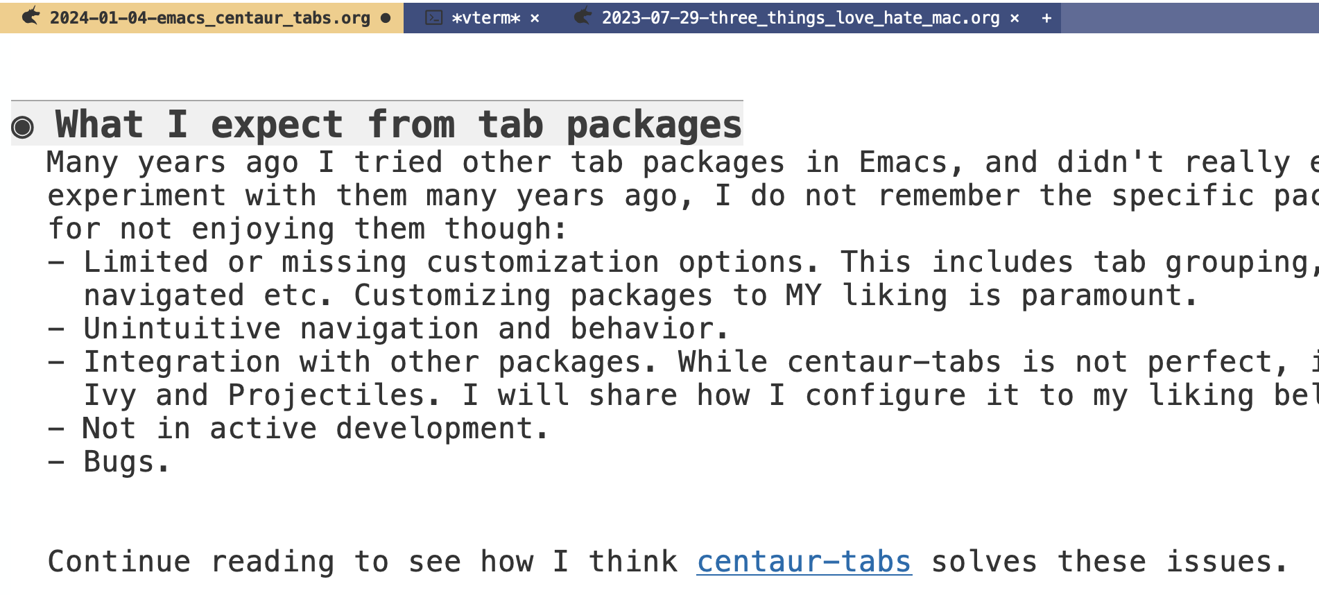 Emacs package highlight - Centaur Tabs - The best tab (UI) system for Emacs!