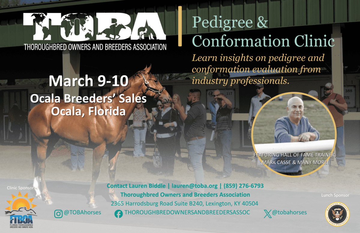 TOBA Announces Schedule and Open Registration for March OBS Clinic - Thoroughbred Owners and Breeders Association