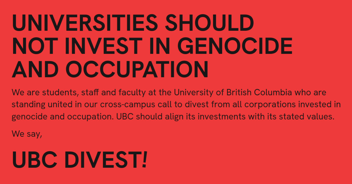UBC Holds Shares in Genocide | UBC DIVEST!