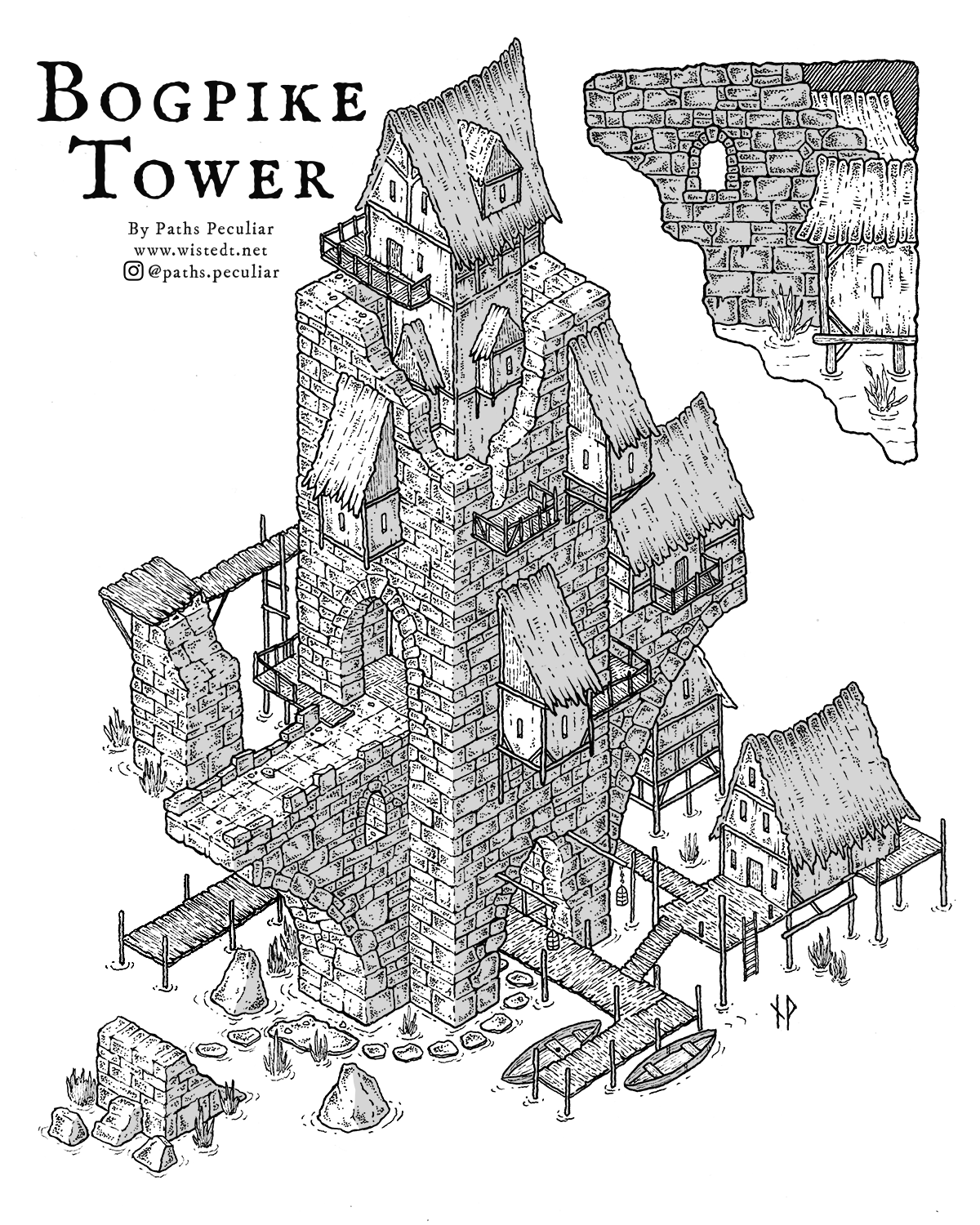 The Bogpike Tower - isometric fantasy tower map - Paths Peculiar