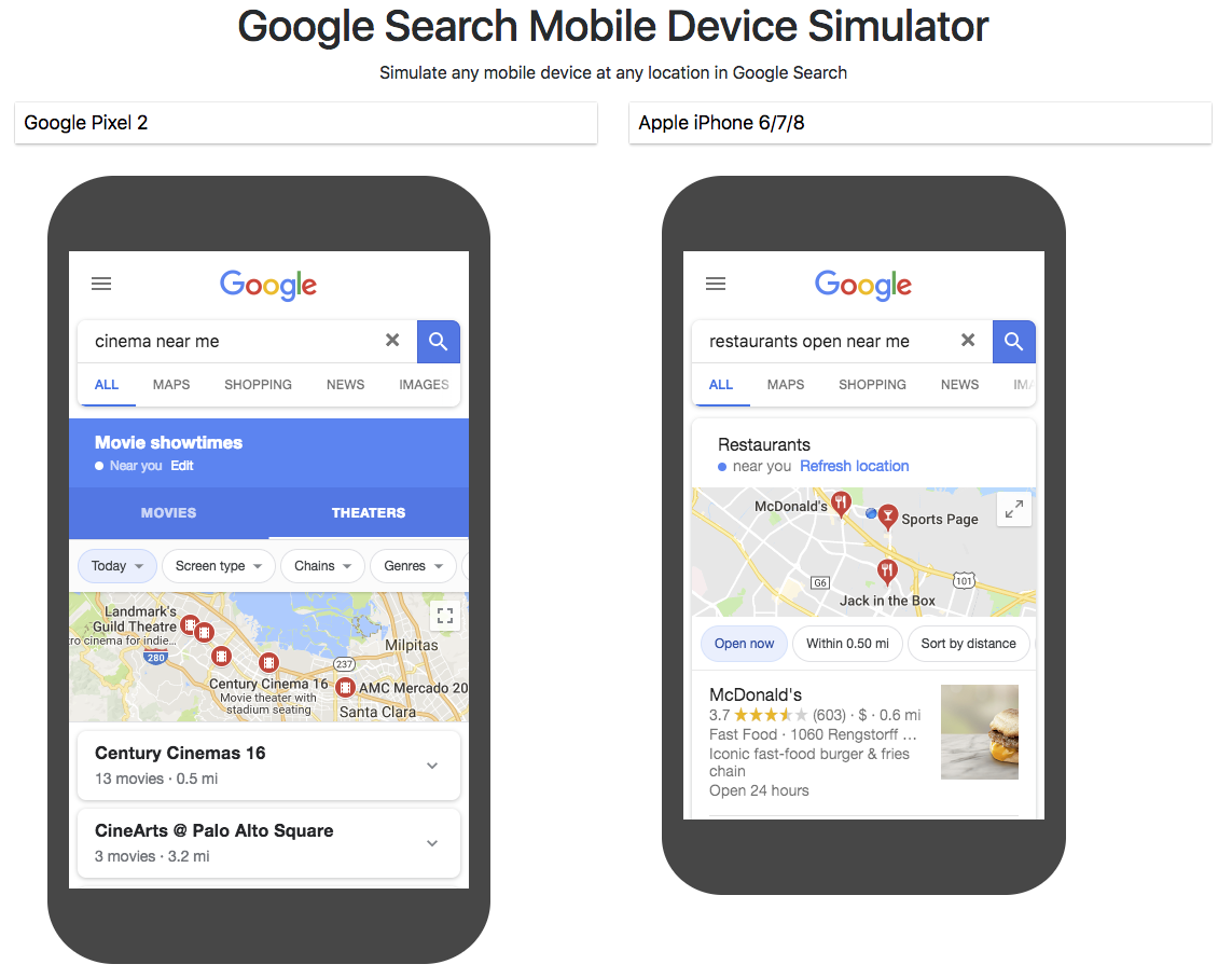 Google Search Mobile Device Simulator