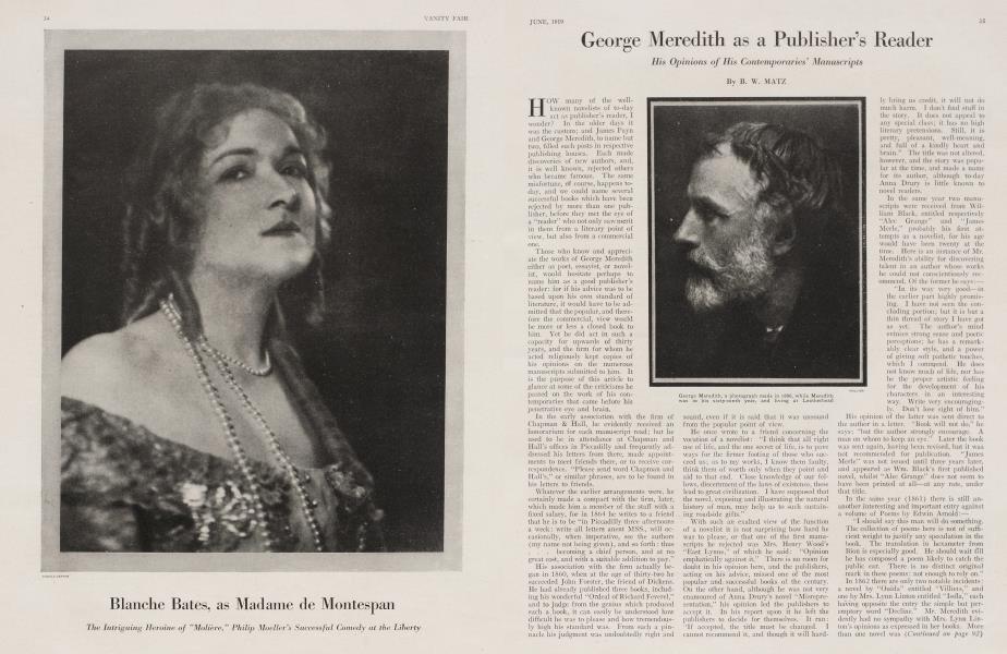George Meredith as a Publisher's Reader | Vanity Fair | June 1919