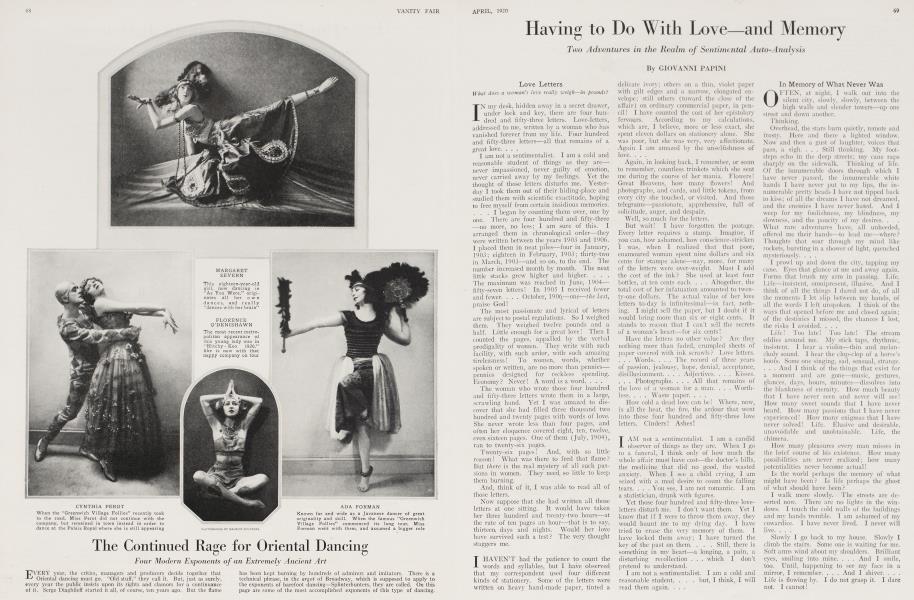 Having to Do With Love—and Memory | Vanity Fair | April 1920