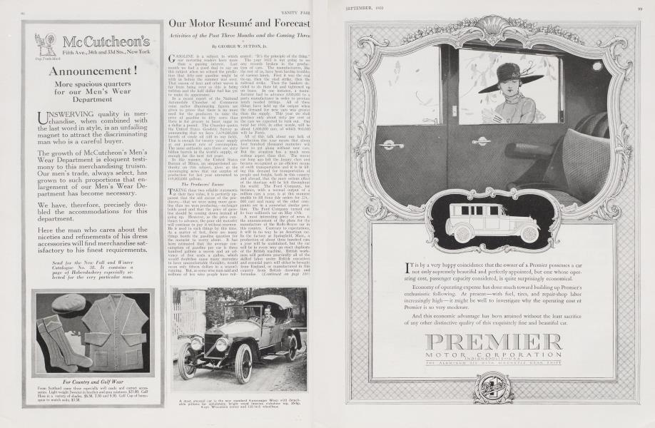 Our Motor Resumé and Forecast | Vanity Fair | September 1920