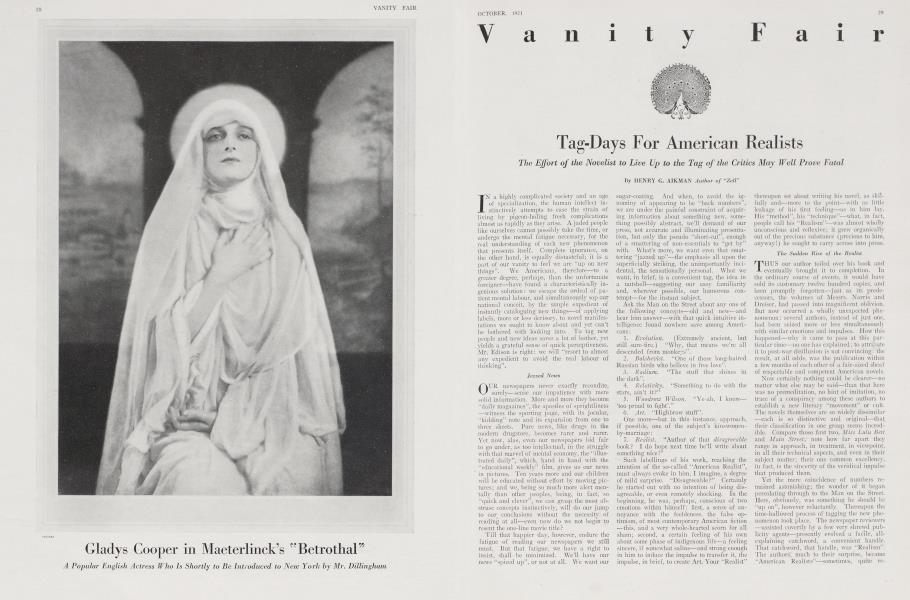Tag-Days For American Realists | Vanity Fair | October 1921