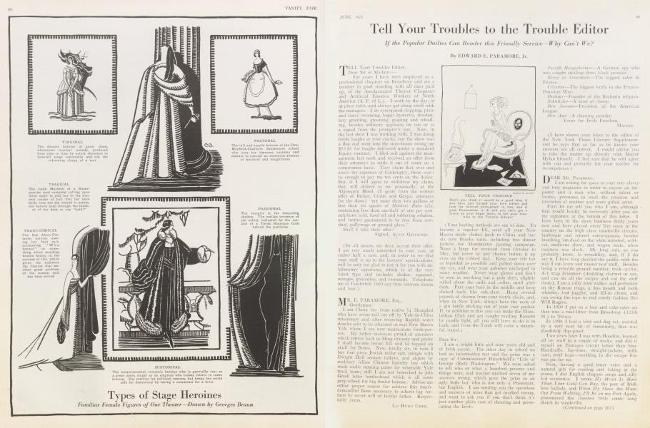 Tell Your Troubles to the Trouble Editor | Vanity Fair | June 1922