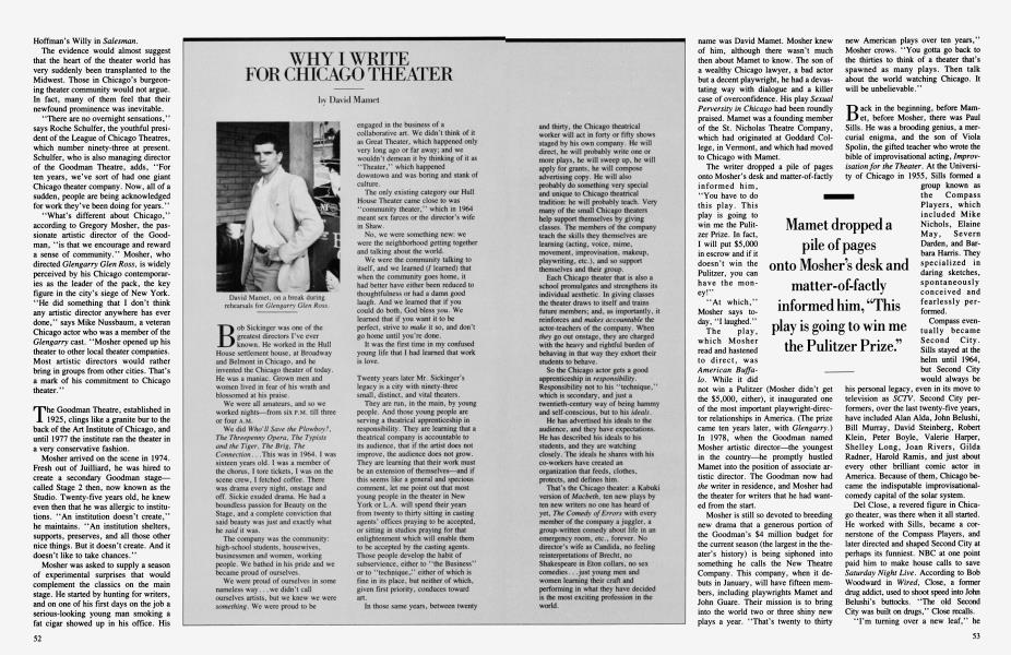 WHY I WRITE FOR CHICAGO THEATER | Vanity Fair | November 1984