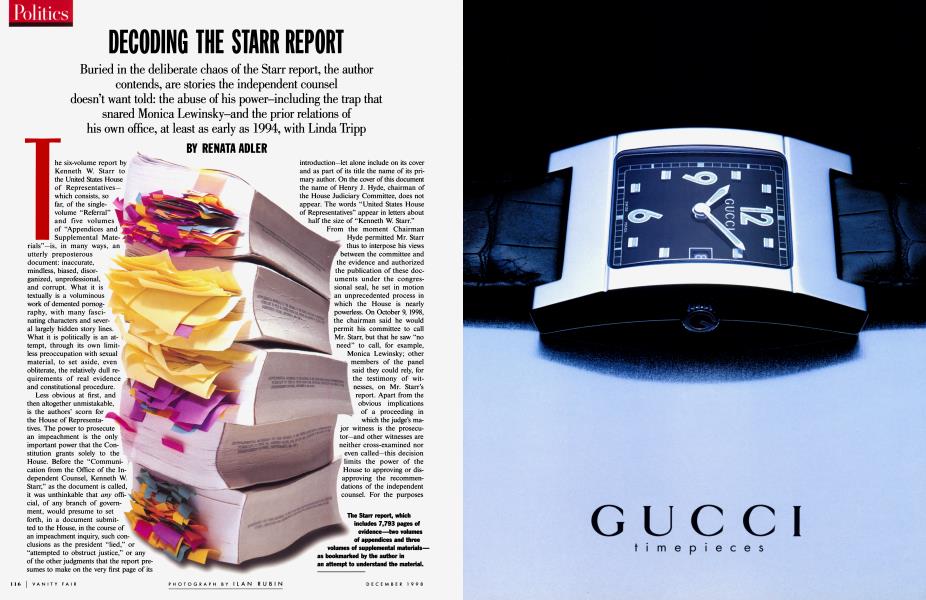 DECODING THE STARR REPORT | Vanity Fair | December 1998