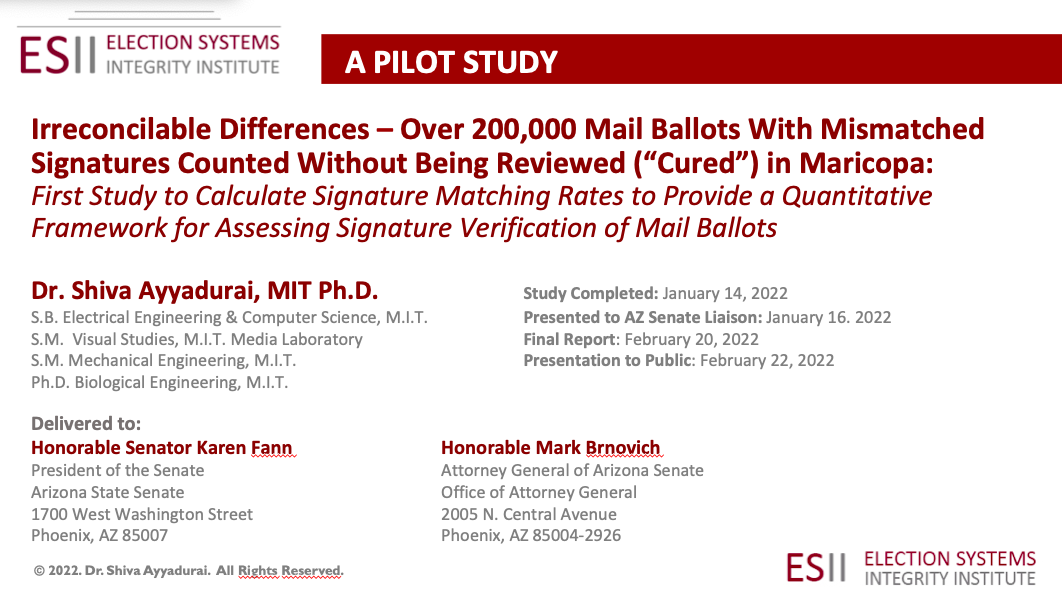 Signature Verification I: Scientific Study Reveals Maricopa Counted 200,000+ Ballots With Mismatched Signatures Without Review (“Curing”)
