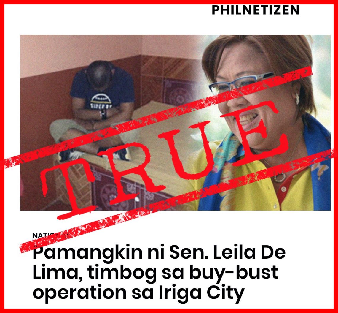 VERA FILES FACT CHECK: Article claiming suspected Iriga City drug pusher De Lima's nephew TRUE - VERA Files
