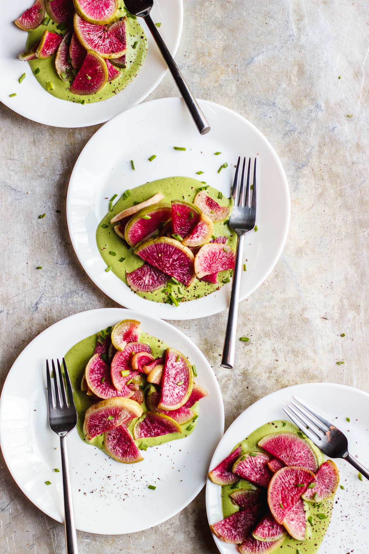 Watermelon Radish with Herbed Tahini Sauce (vegan, low-carb)