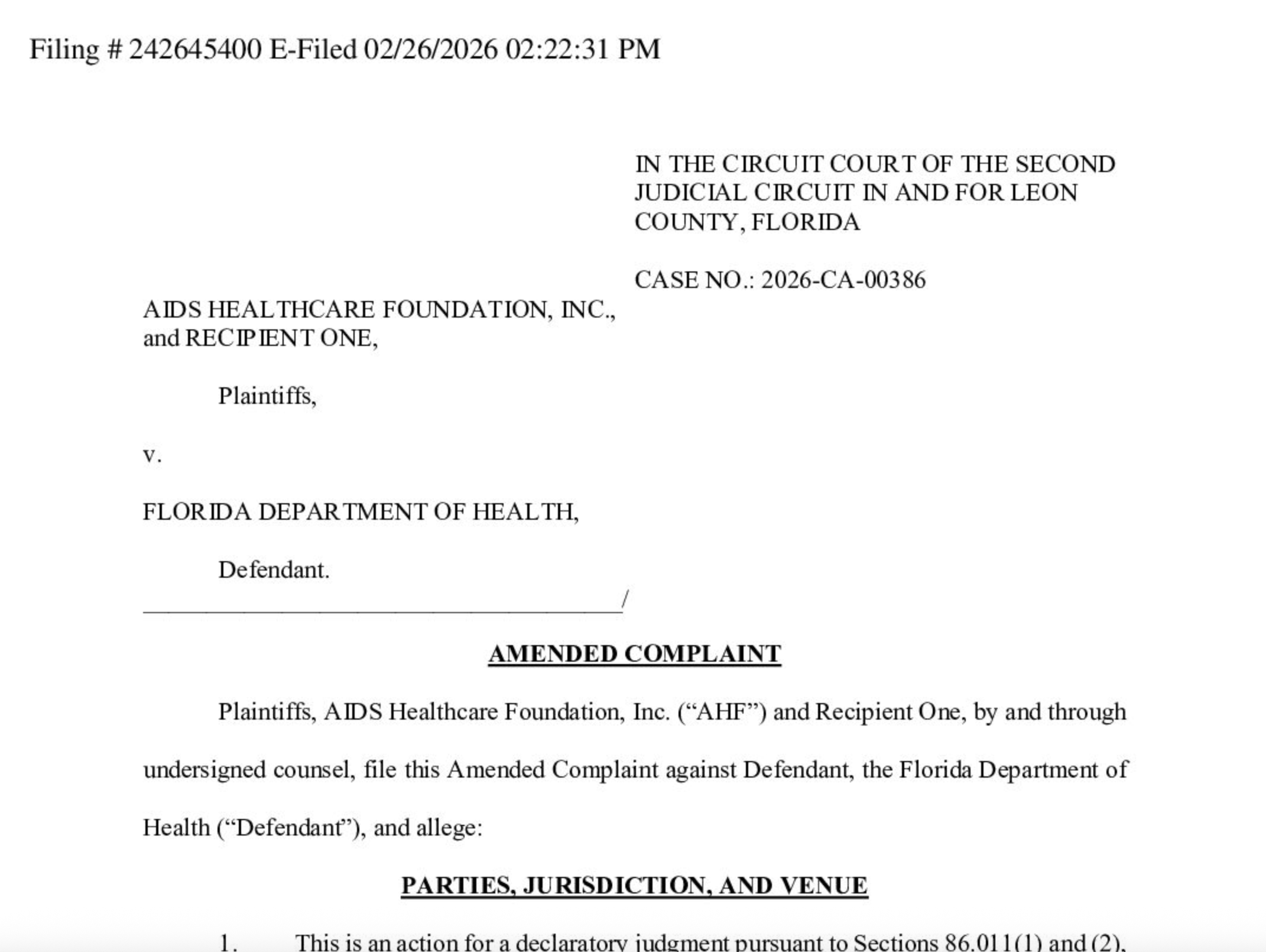 AHF • AHF kiện Sở Y tế Florida để ngăn chặn quy định khẩn cấp cắt giảm quyền tiếp cận thuốc điều trị HIV cho hàng ngàn người