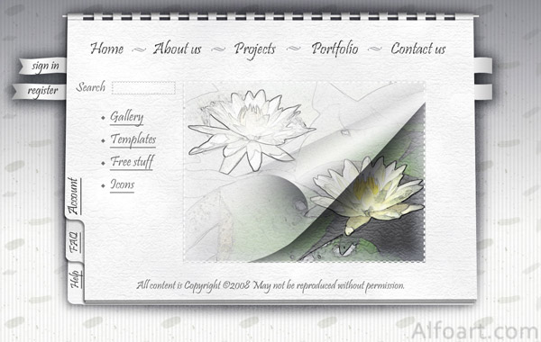 Learn how to make a Photoshop white notebook style web template with this web design tutorial