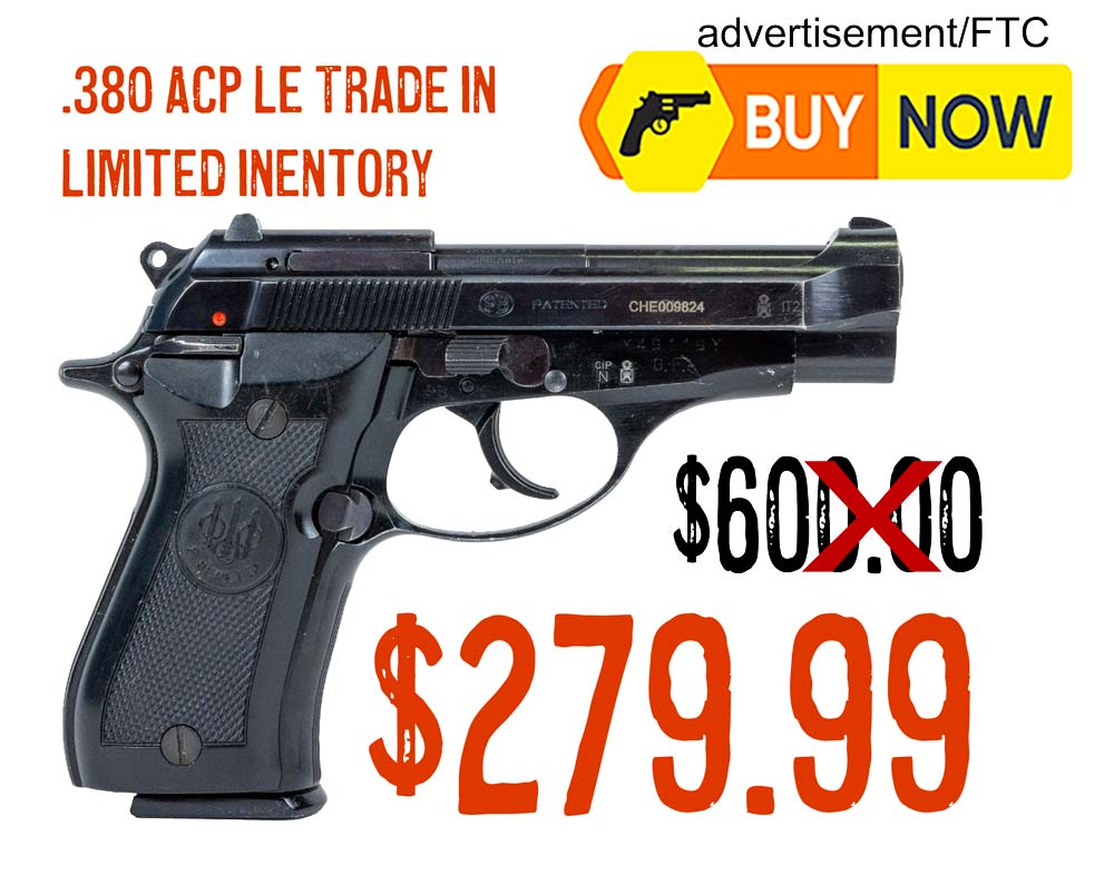 Beretta Model 84 BB .380ACP Pistol, Police Trade-in $279.99