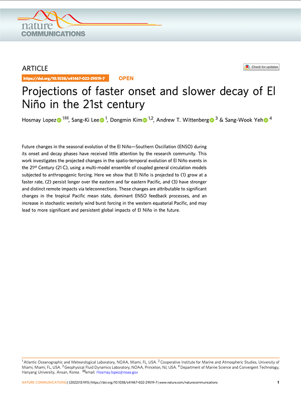 Projections of faster onset and slower decay of El Niño in the 21st century - NOAA/AOML