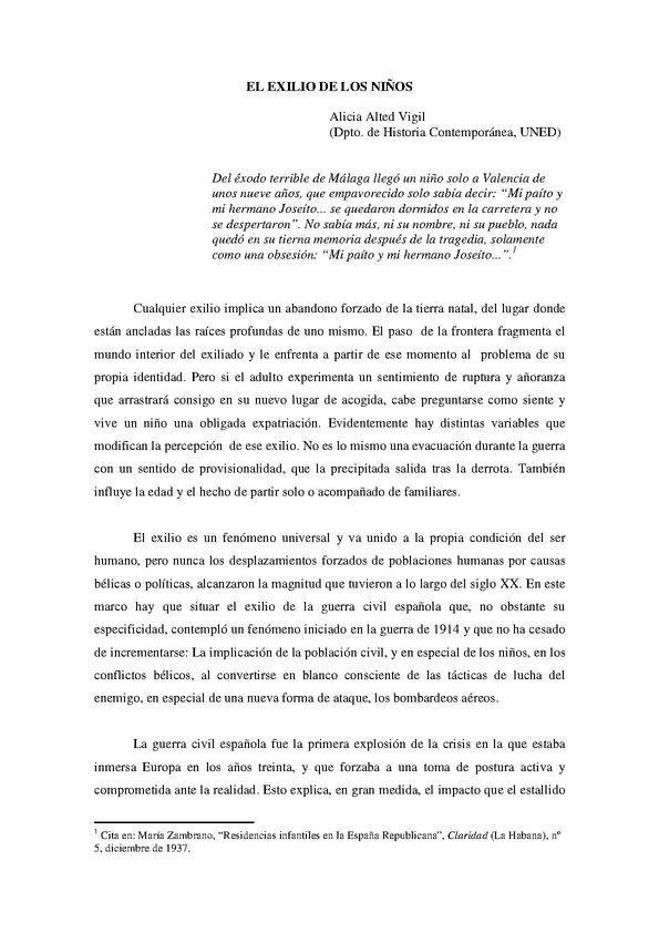 El exilio de los niños / Alicia Alted Vigil | Biblioteca Virtual Miguel de Cervantes