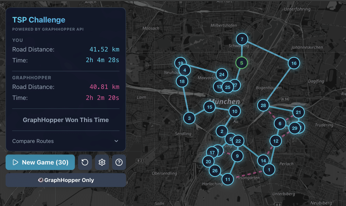 A TSP game I wanted for 10 years — built in 4 hours - GraphHopper Directions API