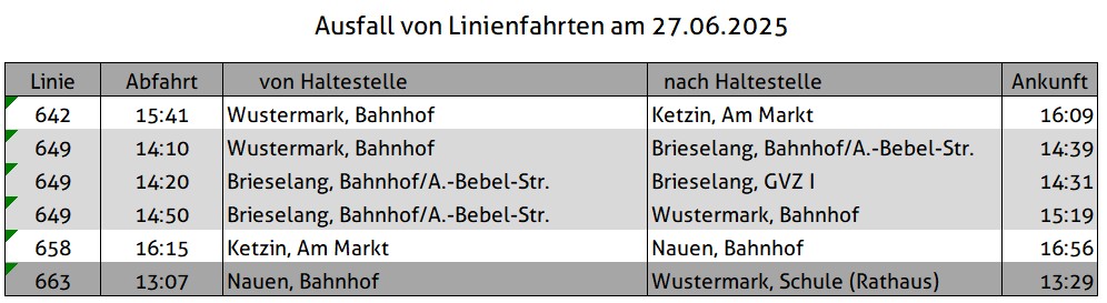 Ausfall von Fahrten am 27. Juni 2025 - Havelbus