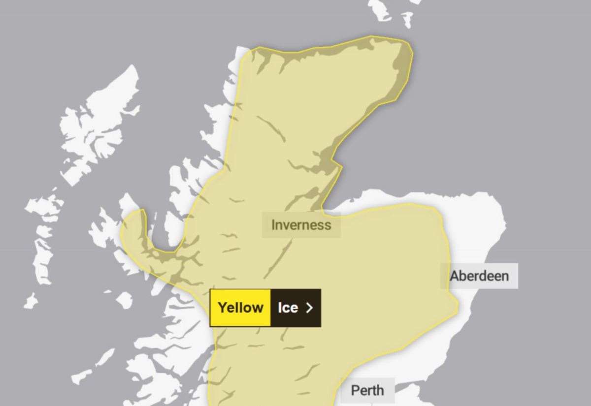 Met Office issues yellow weather warning for ice across Highlands and Moray