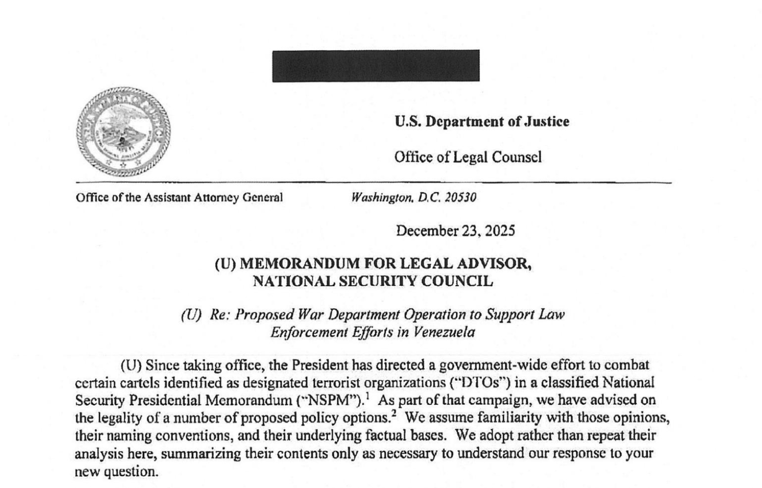 OLC Maduro Memo: Assisting War vs Participating in Hostilities