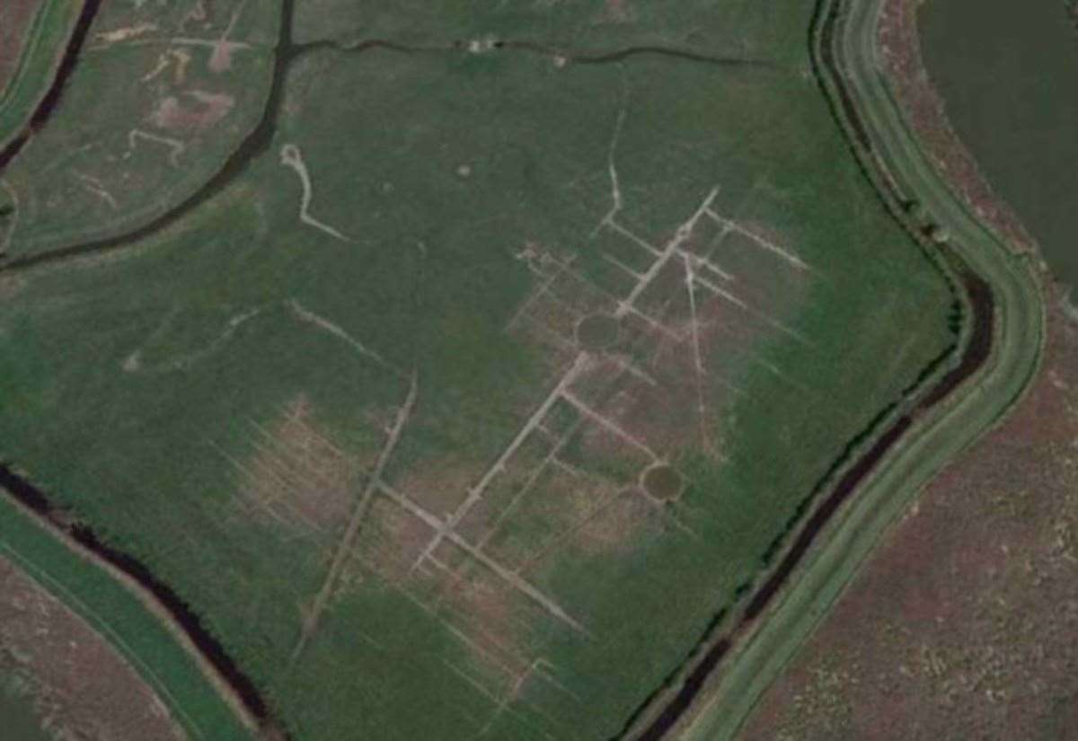A neolithic settlement or First World War trenches? Lines in a Burham marsh remain a mystery