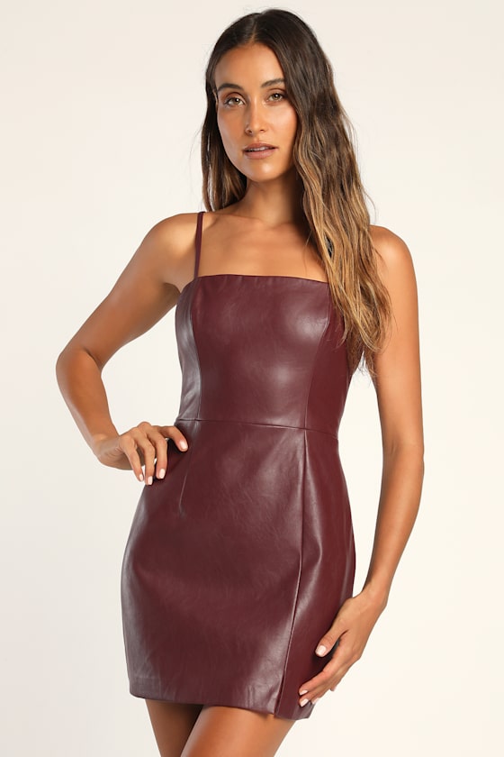 Burgundy Mini Dress - Bodycon Dress - Vegan Leather Dress - Lulus