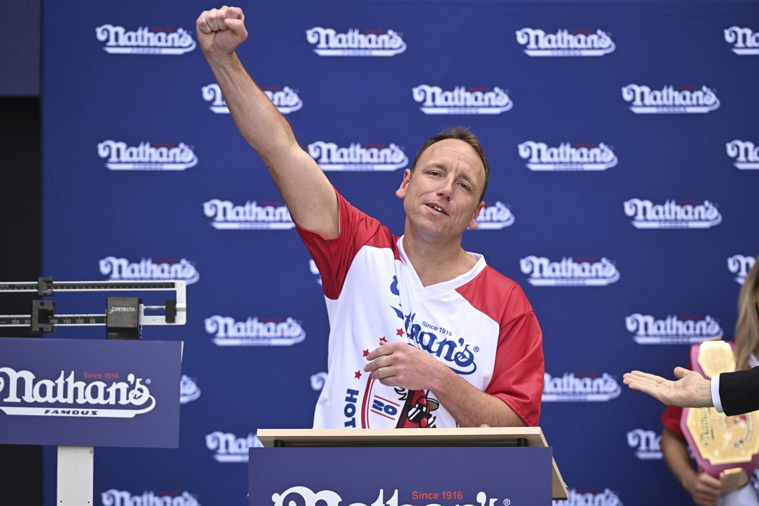 Joey Chestnut Wins Nathan's Hot Dog Contest in Return
