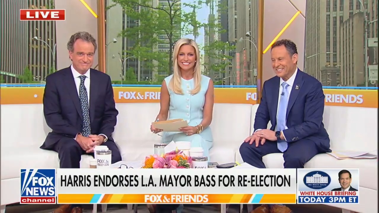 Brian Kilmeade Cracks Up Kamala Harris Endorses Karen Bass