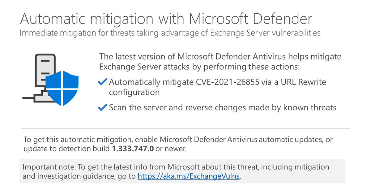 Automatic on-premises Exchange Server mitigation now in Microsoft Defender Antivirus | Microsoft Security Blog