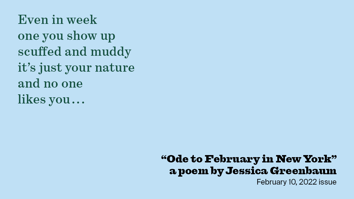 Ode to February in New York | Jessica Greenbaum | The New York Review of Books