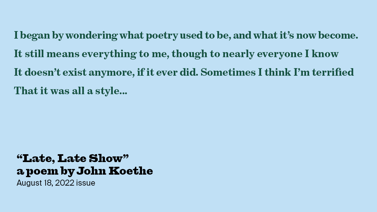 Late, Late Show | John Koethe | The New York Review of Books