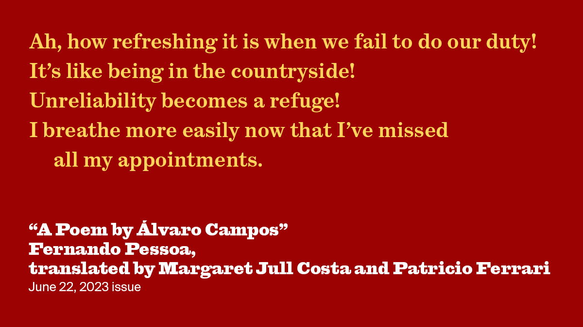 A Poem by Álvaro de Campos | Fernando Pessoa, Margaret Jull Costa, Patricio Ferrari | The New York Review of Books