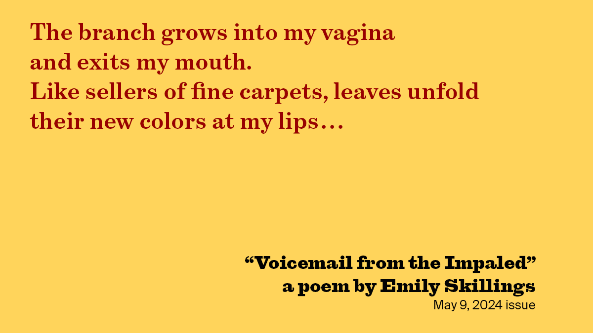 Voicemail from the Impaled | Emily Skillings | The New York Review of Books