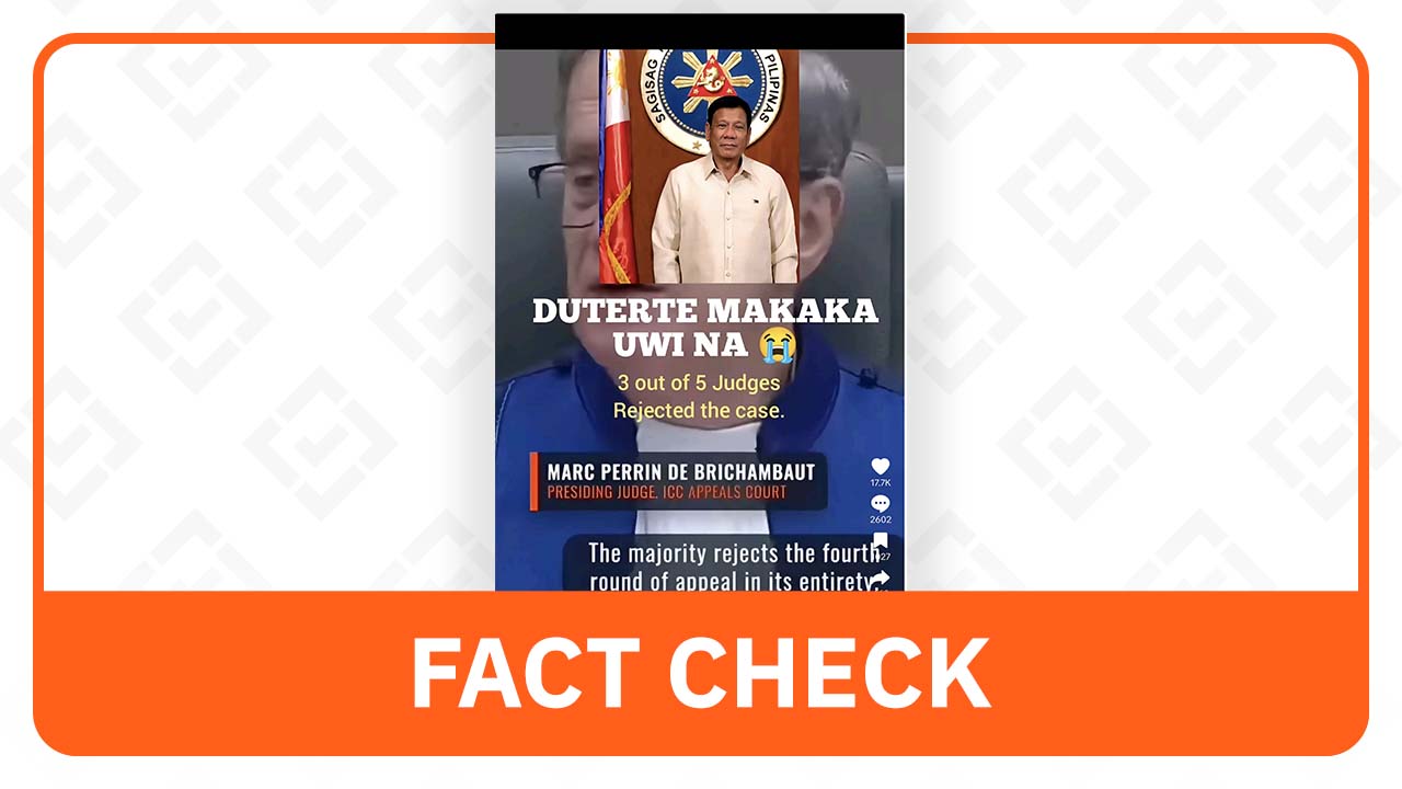 FACT CHECK: Duterte's ICC case is ongoing, no ruling on release