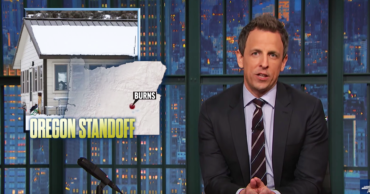 "There's a dude under a tarp, sitting in a rocking chair, holding a rifle": Seth Meyers on the weirdest part of the Oregon standoff - Salon.com