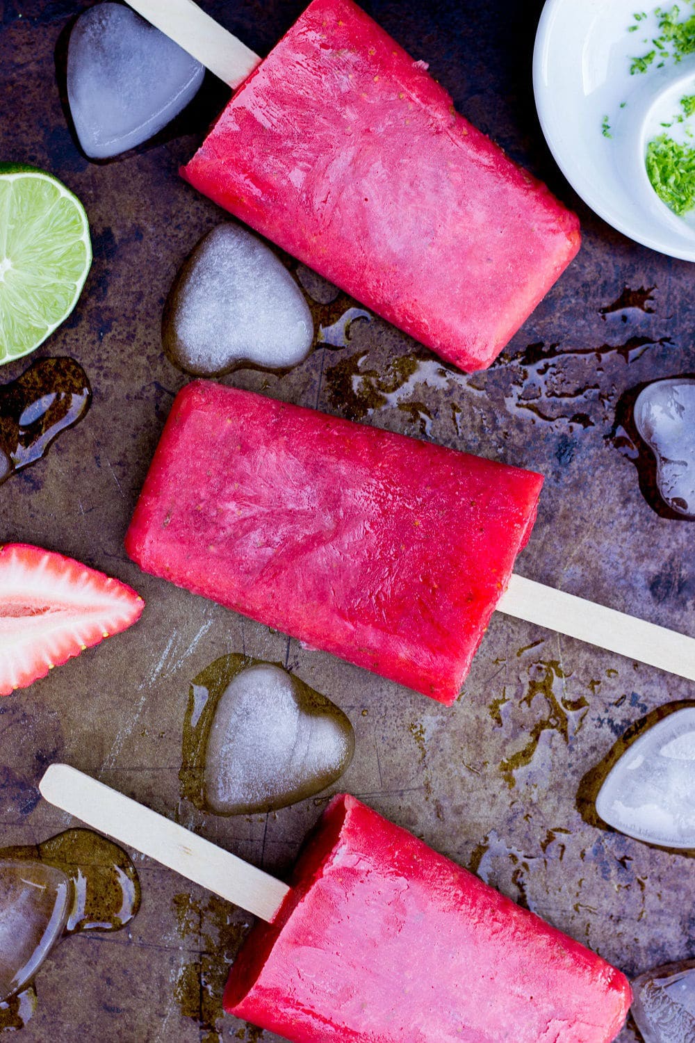 Strawberry Rhubard & Lime Popsicles - She Likes Food