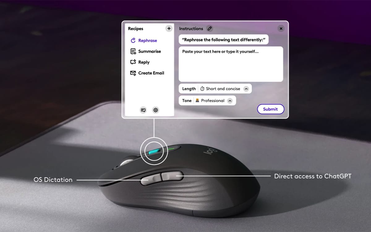 Logitech intègre ChatGPT à ses périphériques, un bouton dédié à l'IA apparait sur la souris M750