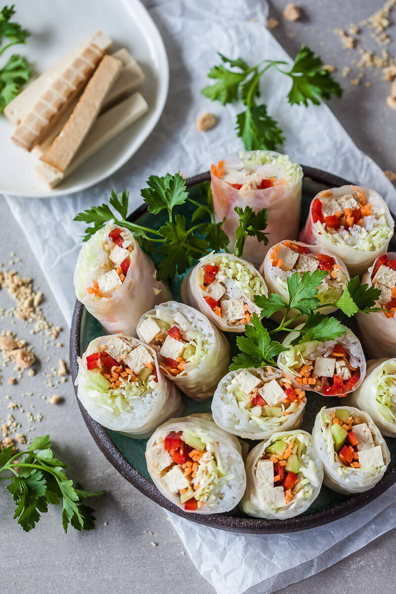 Vegan Tofu Spring Rolls - Vibrant plate