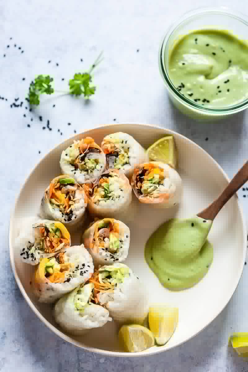 Vegan Fresh Sushi Spring Rolls - Vibrant plate