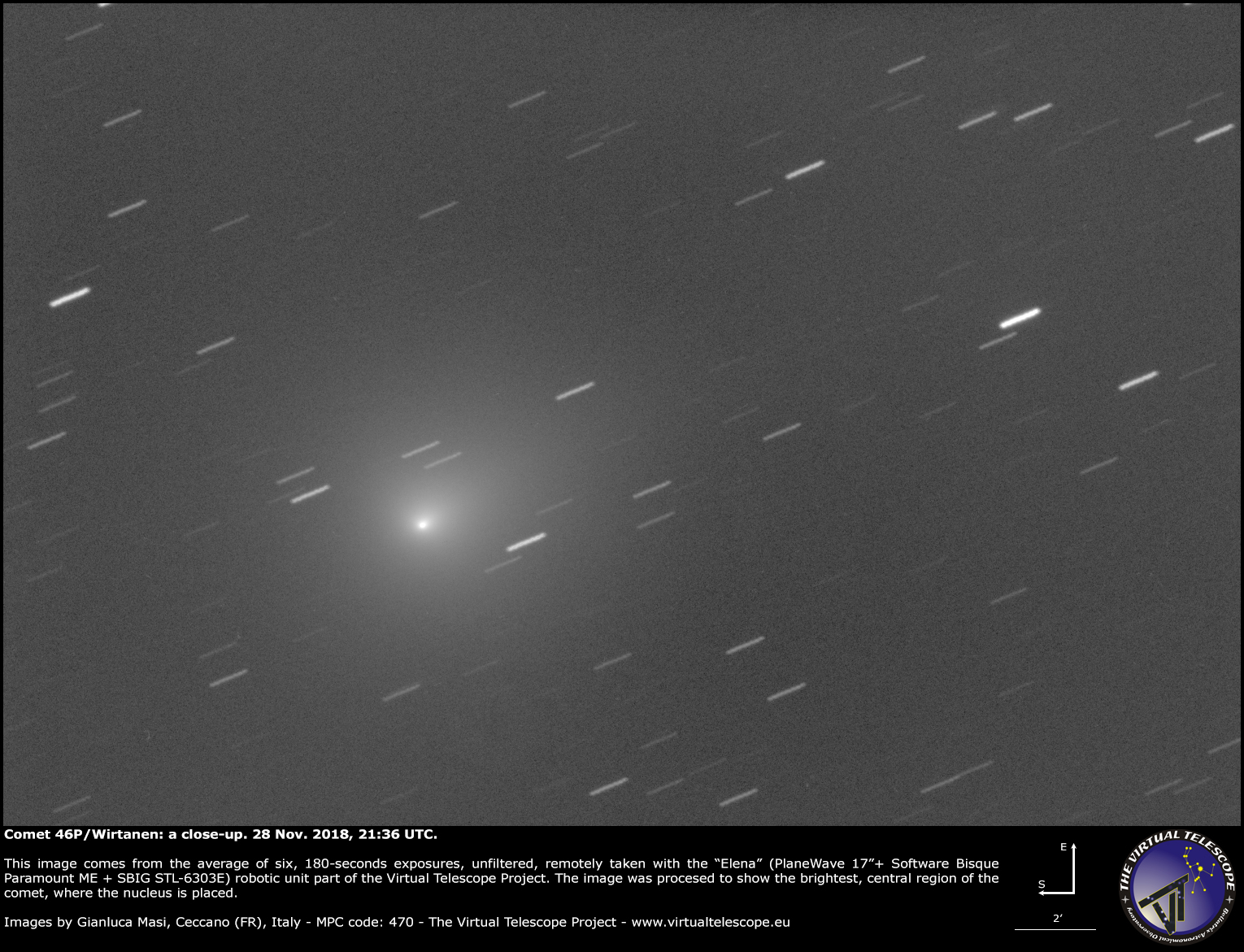 Comet 46P/Wirtanen is getting brighter: a new close-up image (28 Nov. 2018) - The Virtual Telescope Project 2.0