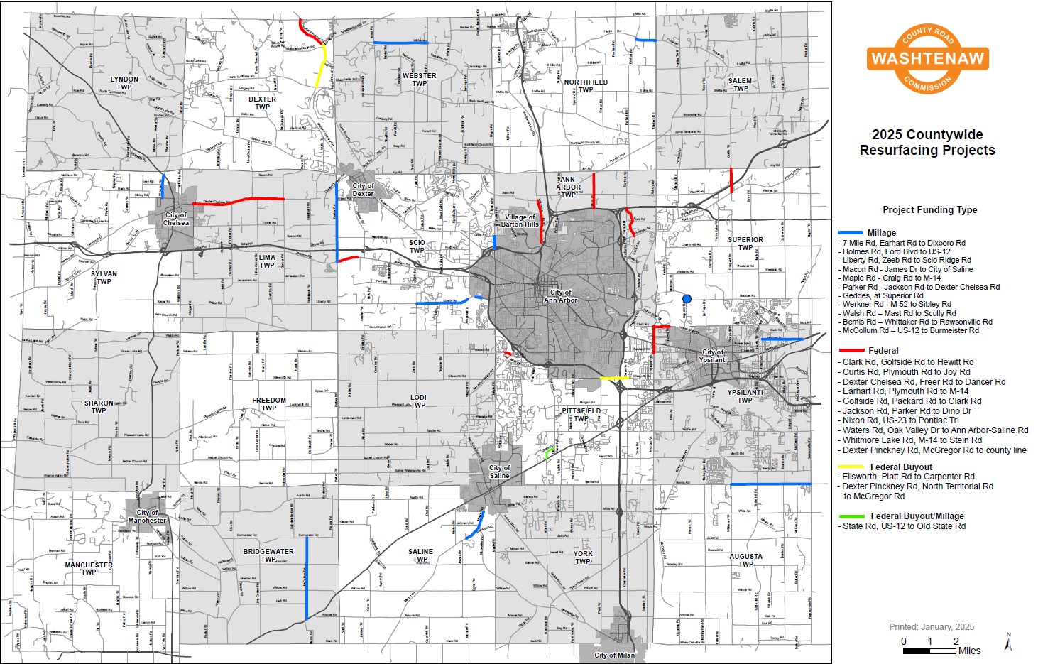 Project Announcement: 2025 Resurfacing Program (County-wide) - Washtenaw County Road Commission