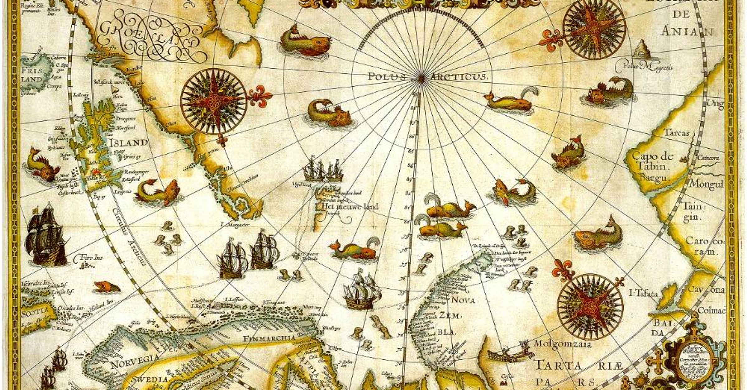 1598 Map of the Three Arctic Voyages (1594–1596) by Willem Barentsz - World History Encyclopedia